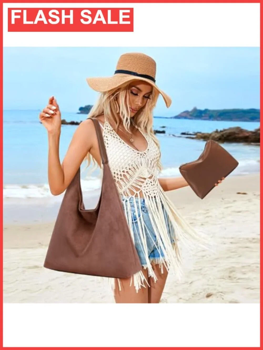 Vegan Leather 2-Piece Purse Set Slouchy Hobo & Suede Tote Bag